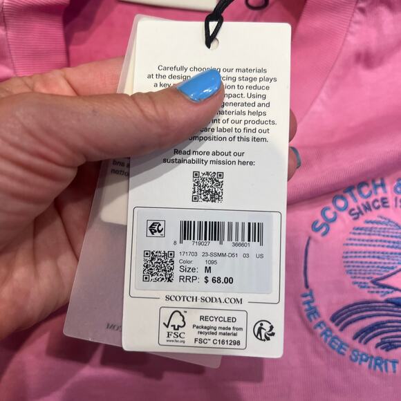 SCOTCH & SODA Men's T-Shirt Logo Fuchsia Size M - Picture 9 of 10